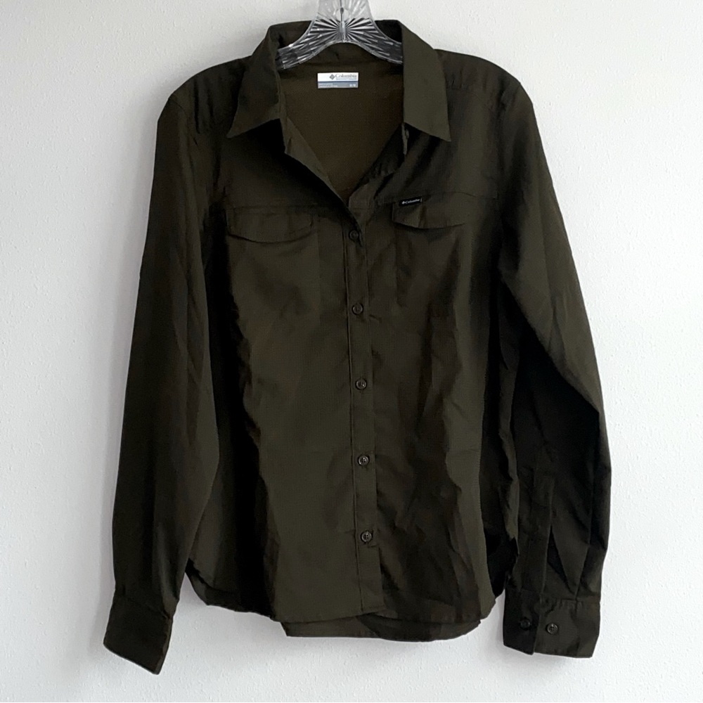 Columbia Womens PFG Long Sleeve Shirt UPF 50 Size Medium M in Green